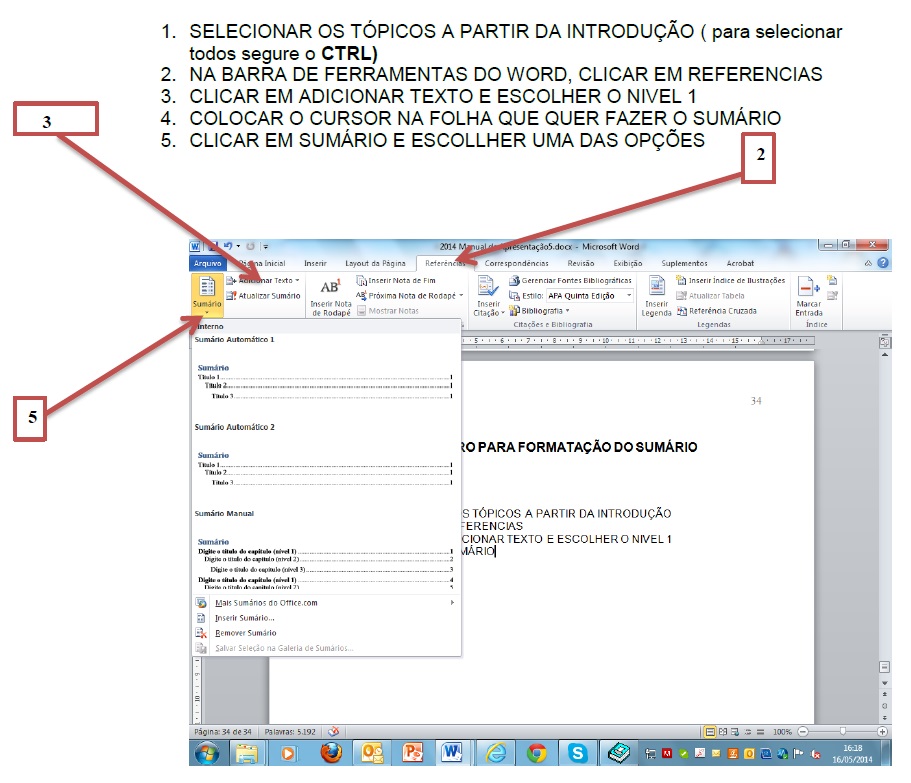 Roteiro para Formatação do Sumário Automático