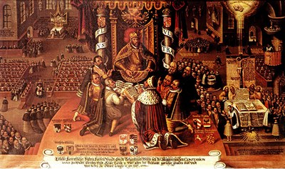 Ilustração da apresentação da Confissão de Augsburgo. Imagem: reprodução